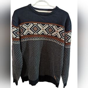 Men's Geometric Knit Sweater - Navy and Orange